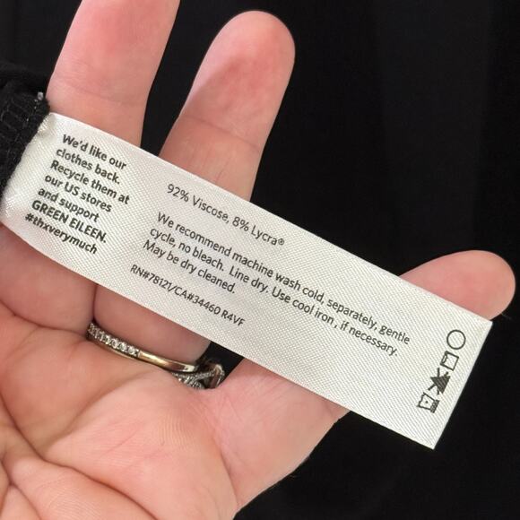 Eileen Fisher Black Jersey Knit Dress 3/4 Sleeve Scoop Neck A-Line Women's M - Picture 3 of 8